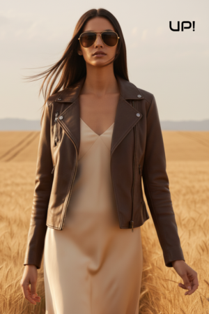 Giacca Chiodo Biker Donna in Nappa Nuvolato Moro| Jerry UP222