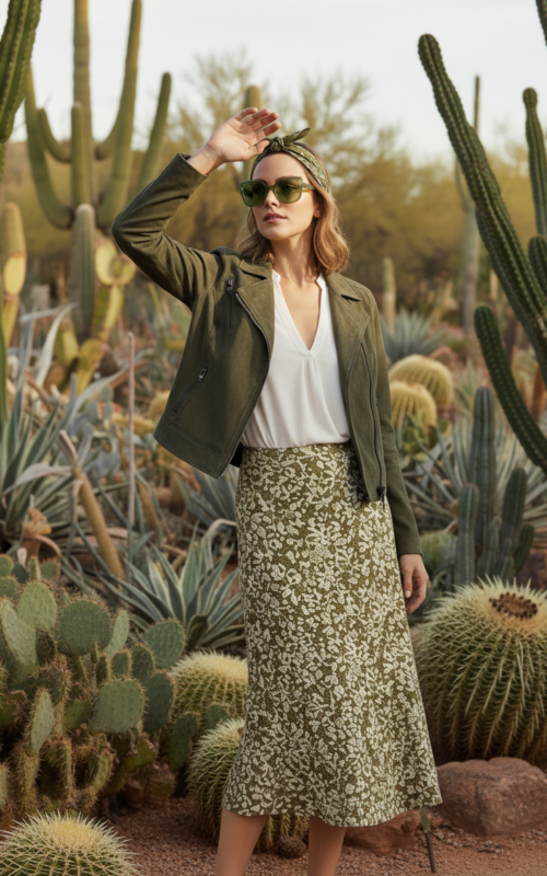 Giacca Chiodo Biker Donna in suede verde | Jerry UP223